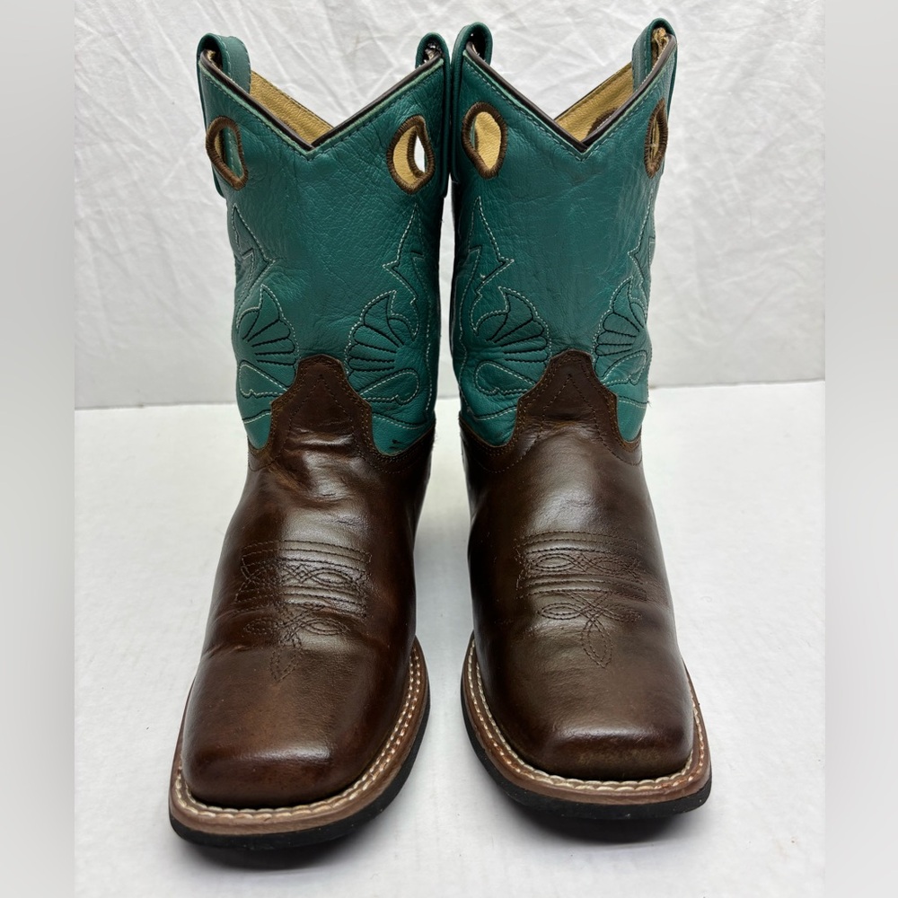 Masterson boots Two-Tone Brown & Teal Leather Western, SZ 3 little boy
